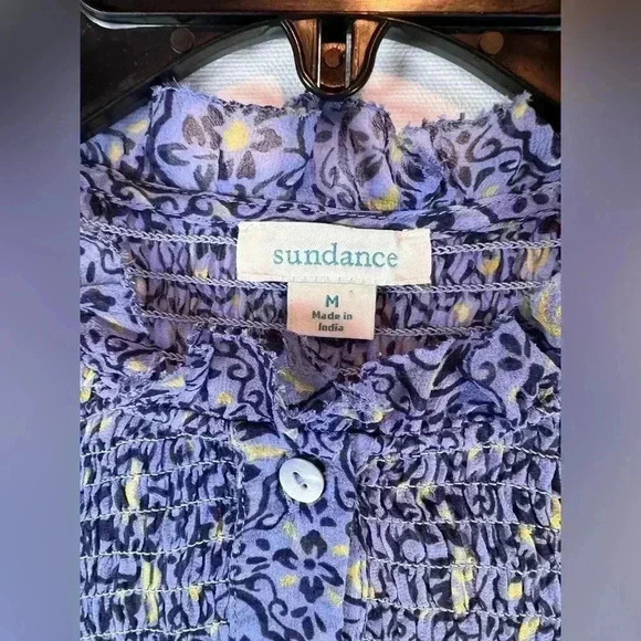 Sundance Arabesque Chiffon top Iris floral smocked size Medium long‎ sleeved - Picture 3 of 8